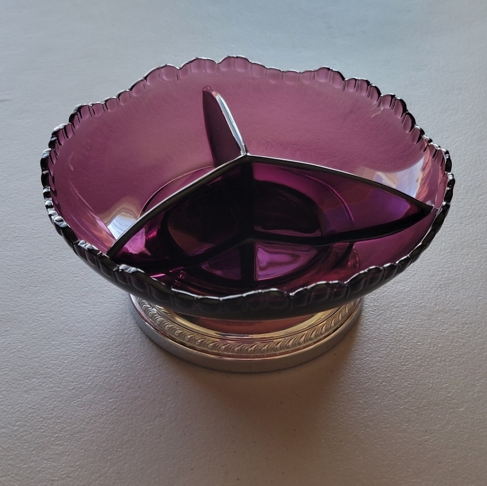 Vintage Krome Kraft Farber Brothers Purple/Amethyst 3-Part Divided